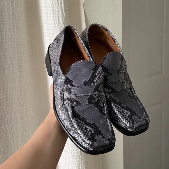 By Far Britney Violet Snake Print Leather Square Toe Loafers
