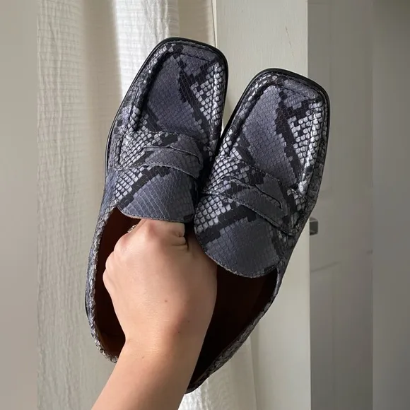 By Far Britney Violet Snake Print Leather Square Toe Loafers