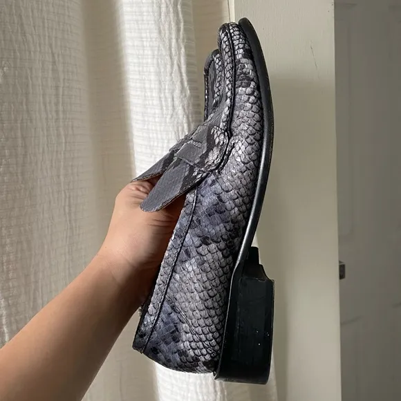 By Far Britney Violet Snake Print Leather Square Toe Loafers