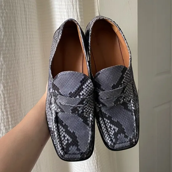 By Far Britney Violet Snake Print Leather Square Toe Loafers