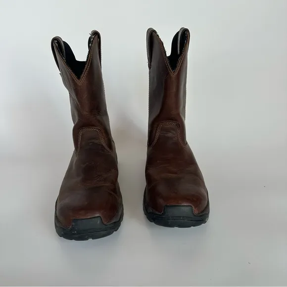 Cabelas Roughneck Ledger Wellington Work Pull On Boots Brown Leather Size 12 D
