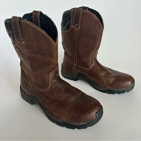 Cabelas Roughneck Ledger Wellington Work Pull On Boots Brown Leather Size 12 D