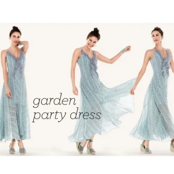 Cabi Garden Party Maxi Dress Mixed Print Ruffle Spring Sz10 Fairycore, Preppy