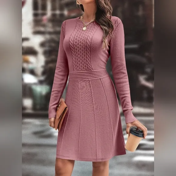 Cable Knit Seam Detail Sweater Dress