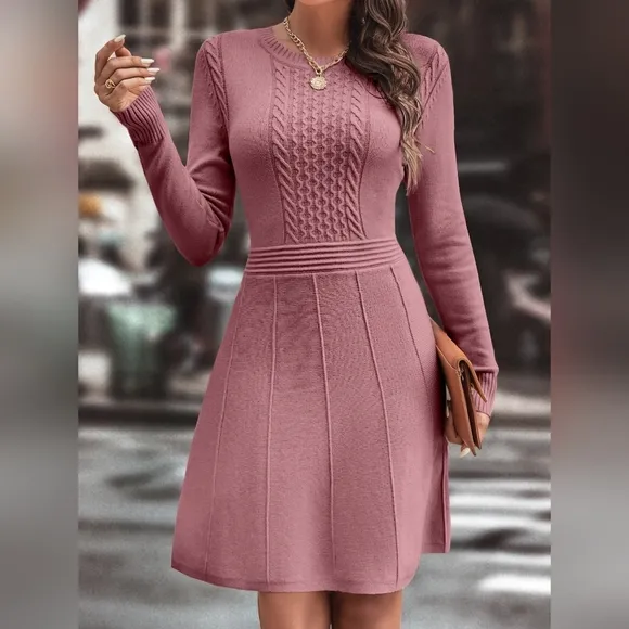 Cable Knit Seam Detail Sweater Dress