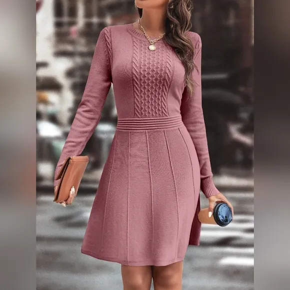 Cable Knit Seam Detail Sweater Dress