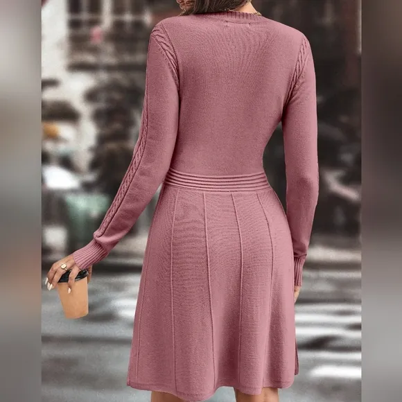 Cable Knit Seam Detail Sweater Dress