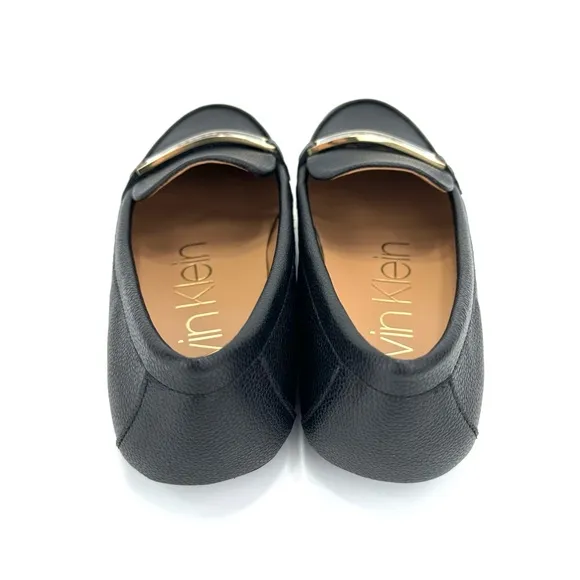 CALVIN &quot;LIRA&quot; KLEIN BLACK PEBBLED FAUX LEATHER ROUNDED TOE SLIP-ON FLAT LOAFER🆕