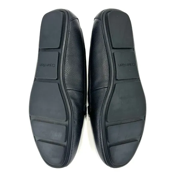 CALVIN &quot;LIRA&quot; KLEIN BLACK PEBBLED FAUX LEATHER ROUNDED TOE SLIP-ON FLAT LOAFER🆕
