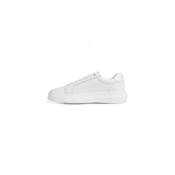 Calvin Klein White Leather Lace-Up Sneakers with Rubber Sole Men