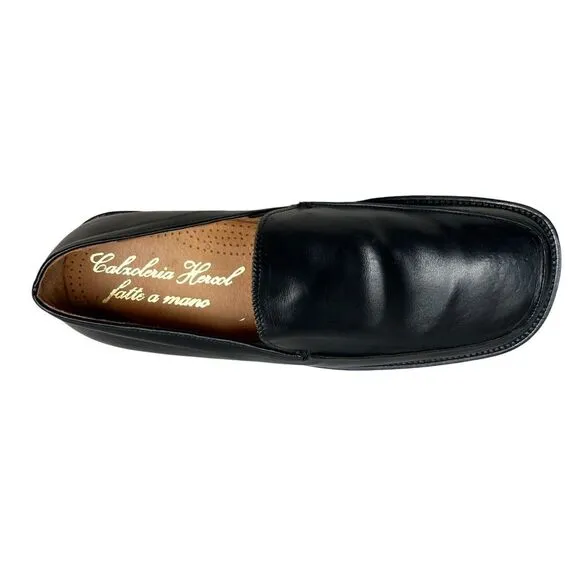 Calzoleria Herod Mens Loafers‎ Black Leather Square Toe Size EUR 42 US 9