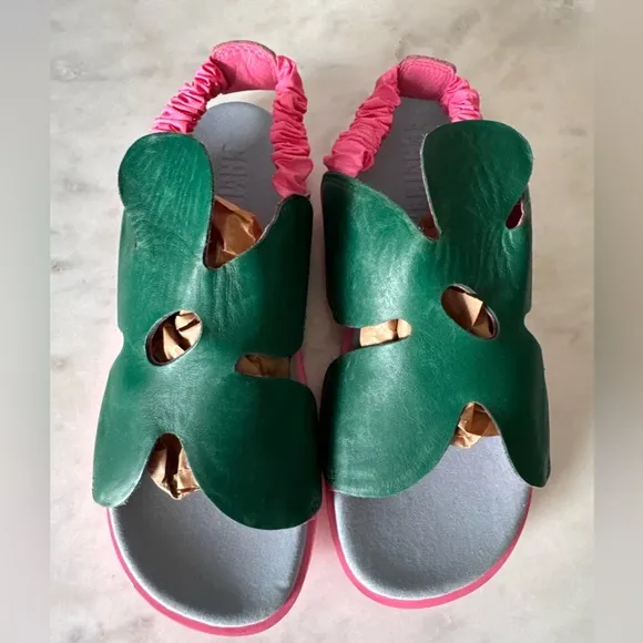 Camper Brutus SandalGreen and pink Leather flower petals sling back 36 / 3.5