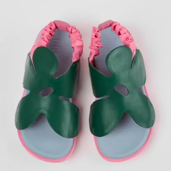 Camper Brutus SandalGreen and pink Leather flower petals sling back 36 / 3.5