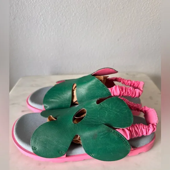 Camper Brutus SandalGreen and pink Leather flower petals sling back 36 / 3.5