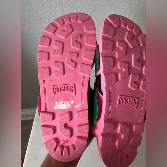 Camper Brutus SandalGreen and pink Leather flower petals sling back 36 / 3.5