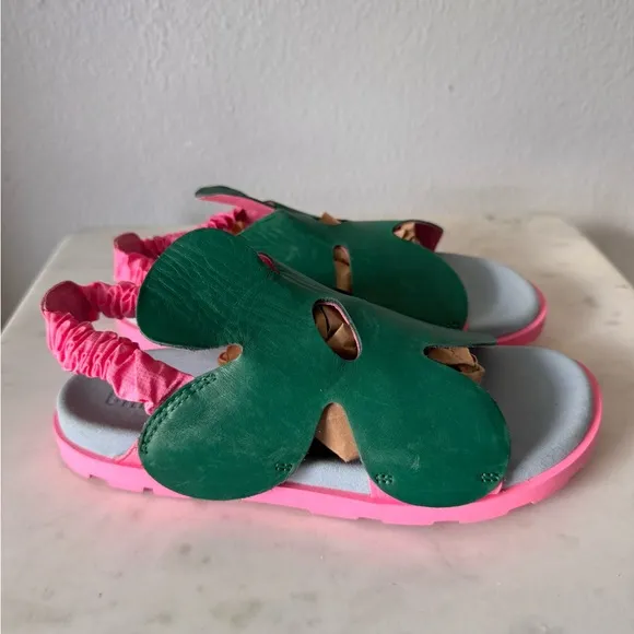 Camper Brutus SandalGreen and pink Leather flower petals sling back 36 / 3.5
