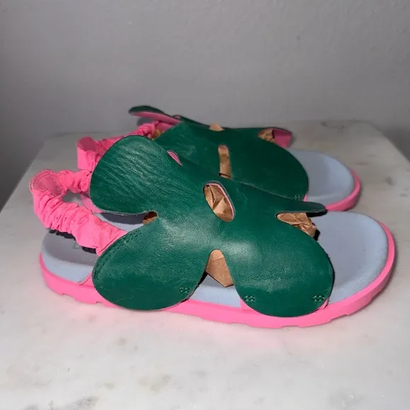 Camper Brutus SandalGreen and pink Leather flower petals sling back 36 / 3.5