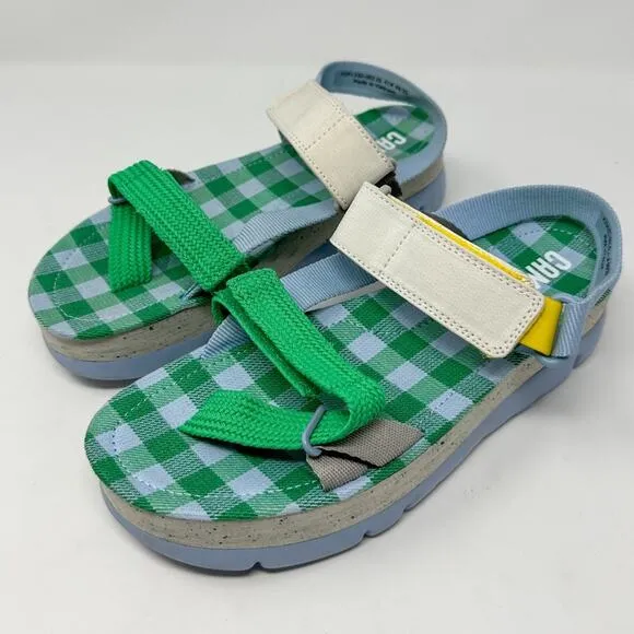 Camper Oruga Up Blue and Green Hook &amp; Loop Strap Sandals, NEW, Size 41 MSRP $155