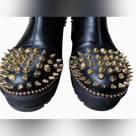 Cape Robbin Gold Spiky Punk Grunge Pull-on Black Platform Boots Women's Size 7