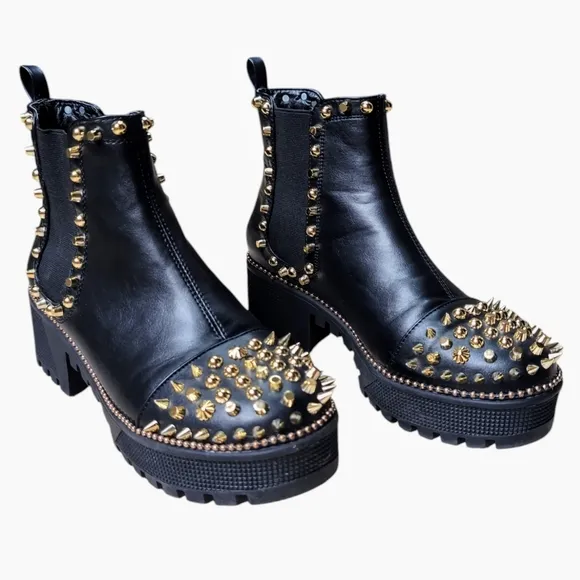 Cape Robbin Gold Spiky Punk Grunge Pull-on Black Platform Boots Women's Size 7