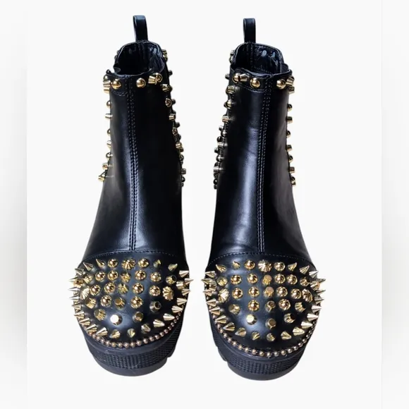 Cape Robbin Gold Spiky Punk Grunge Pull-on Black Platform Boots Women's Size 7