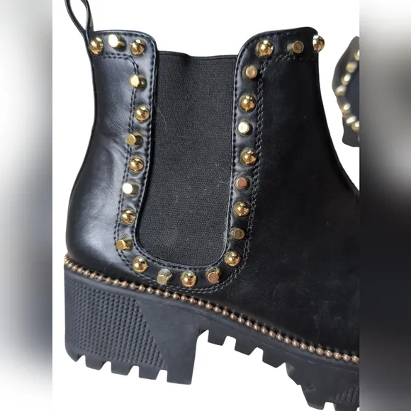 Cape Robbin Gold Spiky Punk Grunge Pull-on Black Platform Boots Women's Size 7