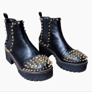 Cape Robbin Gold Spiky Punk Grunge Pull-on Black Platform Boots Women's Size 7
