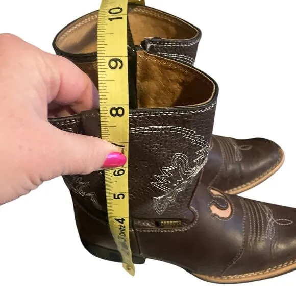Carreta Boys Western Boots Youth Size 11 Square Toe  Pull On Embroidered Accents