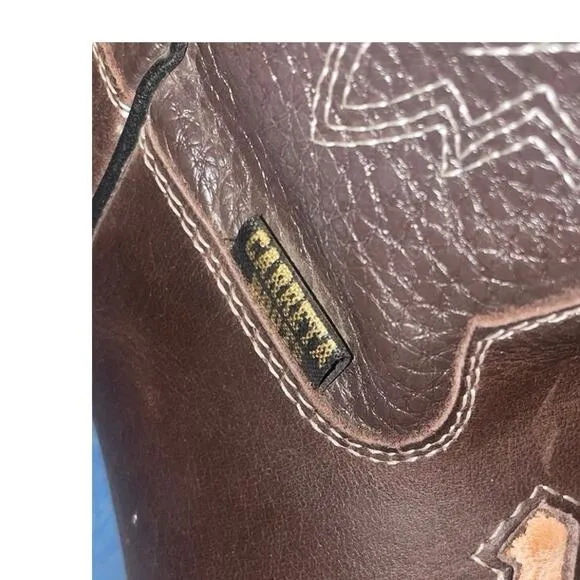 Carreta Boys Western Boots Youth Size 11 Square Toe  Pull On Embroidered Accents