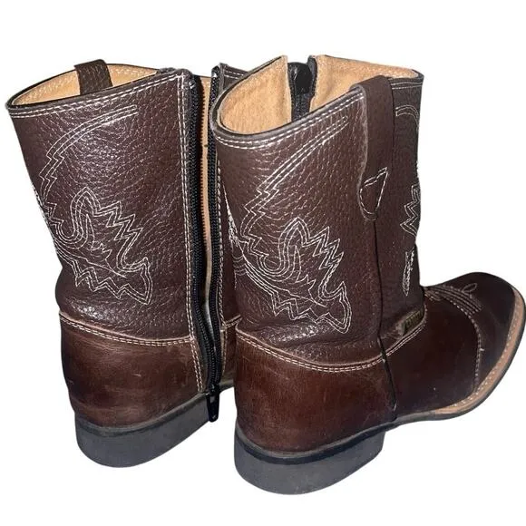 Carreta Boys Western Boots Youth Size 11 Square Toe  Pull On Embroidered Accents