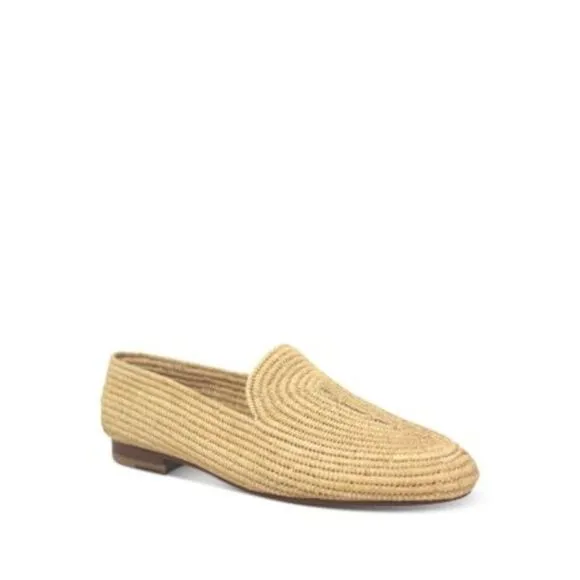 CARRIE FORBES Womens Beige Raffia Atlas Round Toe Slip On Loafers Shoes 37