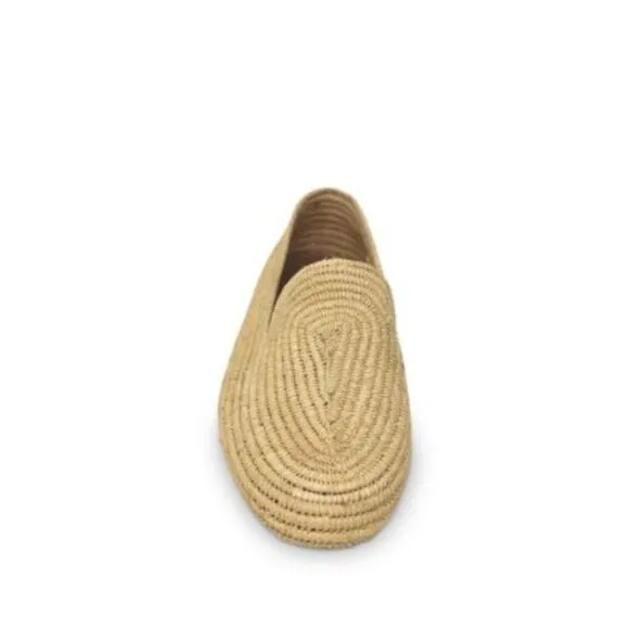 CARRIE FORBES Womens Beige Raffia Atlas Round Toe Slip On Loafers Shoes 37