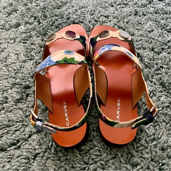 Carven Embellished Flower-Print Sandals | NIB | Size 38