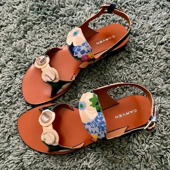 Carven Embellished Flower-Print Sandals | NIB | Size 38