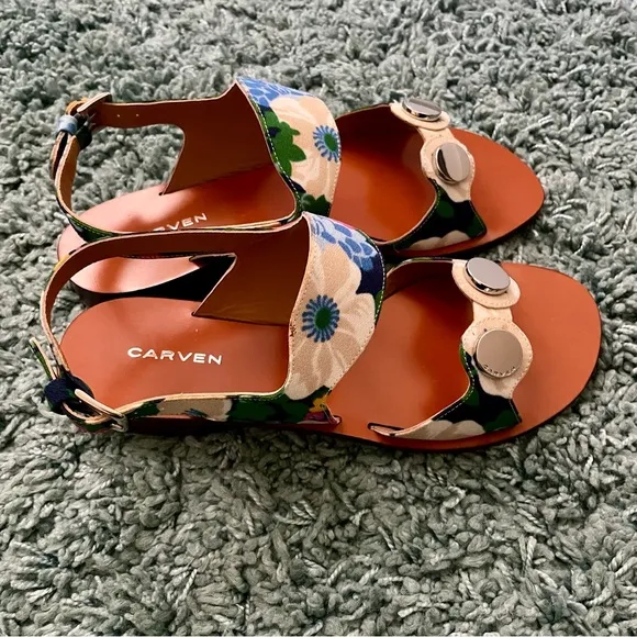 Carven Embellished Flower-Print Sandals | NIB | Size 38