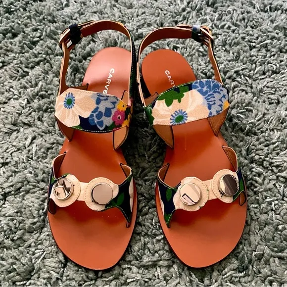 Carven Embellished Flower-Print Sandals | NIB | Size 38