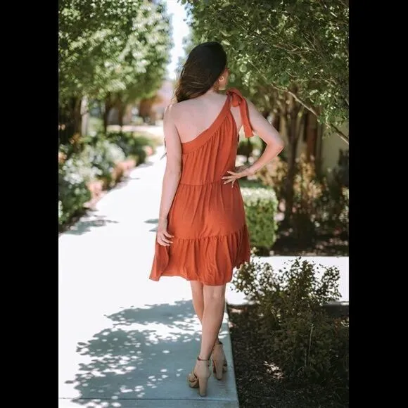 Casual Dress Solid Tie Bow Knot One Shoulder Mini Dress Sleeveless