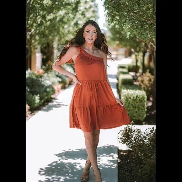 Casual Dress Solid Tie Bow Knot One Shoulder Mini Dress Sleeveless