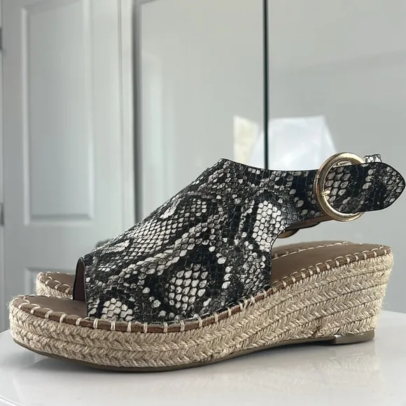 Catherine Malandrino Black &amp; Gray Python Cirkly Espadrille Wedges Size 10 New
