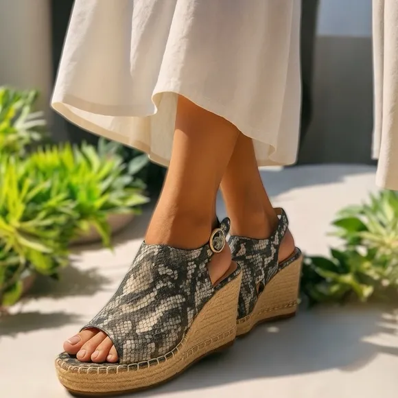 Catherine Malandrino Black &amp; Gray Python Cirkly Espadrille Wedges Size 10 New