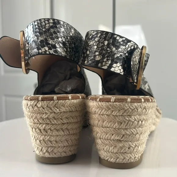 Catherine Malandrino Black &amp; Gray Python Cirkly Espadrille Wedges Size 10 New