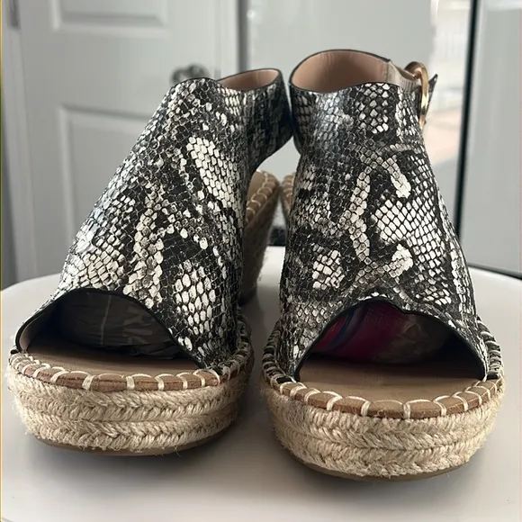 Catherine Malandrino Black &amp; Gray Python Cirkly Espadrille Wedges Size 10 New