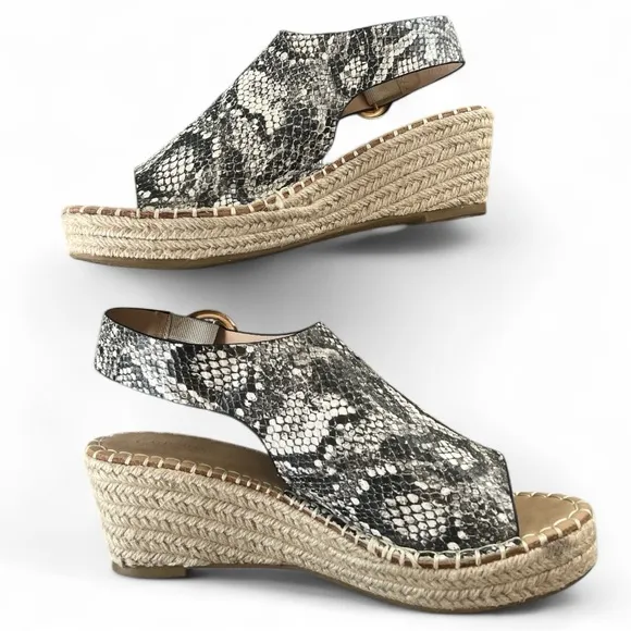 Catherine Malandrino Black &amp; Gray Python Cirkly Espadrille Wedges Size 10 New