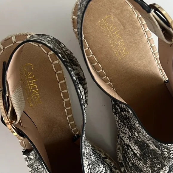Catherine Malandrino Black &amp; Gray Python Cirkly Espadrille Wedges Size 10 New