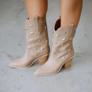 Ccocci Star Studded Western Booties Pull On Taupe Womens Size 7