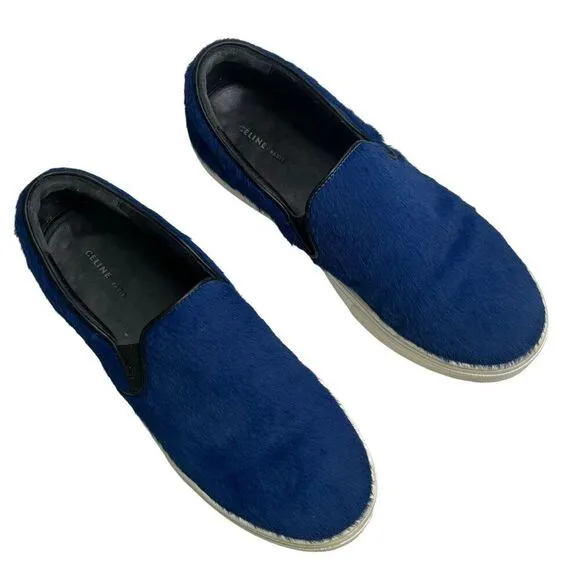 Celine Paris Blue Pony Hair Slip On Sneakers Flats Women’s Size IT37.5 US 7.5
