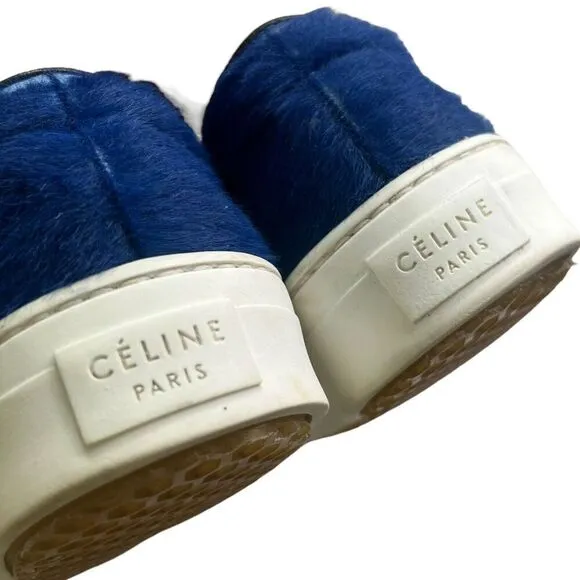 Celine Paris Blue Pony Hair Slip On Sneakers Flats Women’s Size IT37.5 US 7.5
