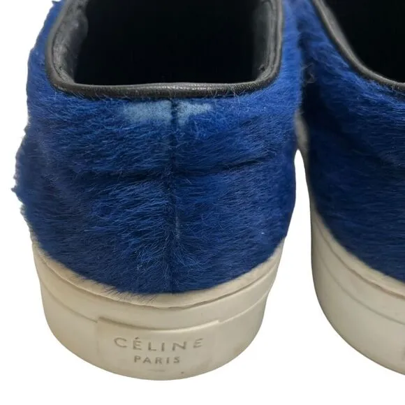 Celine Paris Blue Pony Hair Slip On Sneakers Flats Women’s Size IT37.5 US 7.5