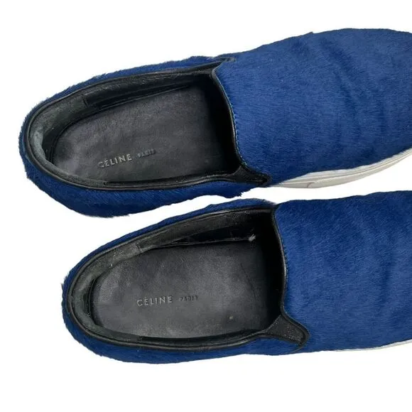 Celine Paris Blue Pony Hair Slip On Sneakers Flats Women’s Size IT37.5 US 7.5
