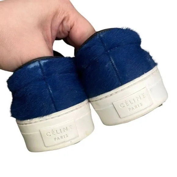 Celine Paris Blue Pony Hair Slip On Sneakers Flats Women’s Size IT37.5 US 7.5